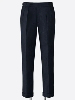 SuitsHeritage Men's Herringbone Dark Blue Regular Fit Pant