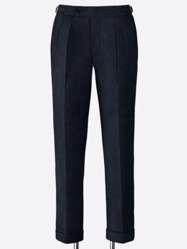 SuitsHeritage Men's Herringbone Dark Blue Regular Fit Pant