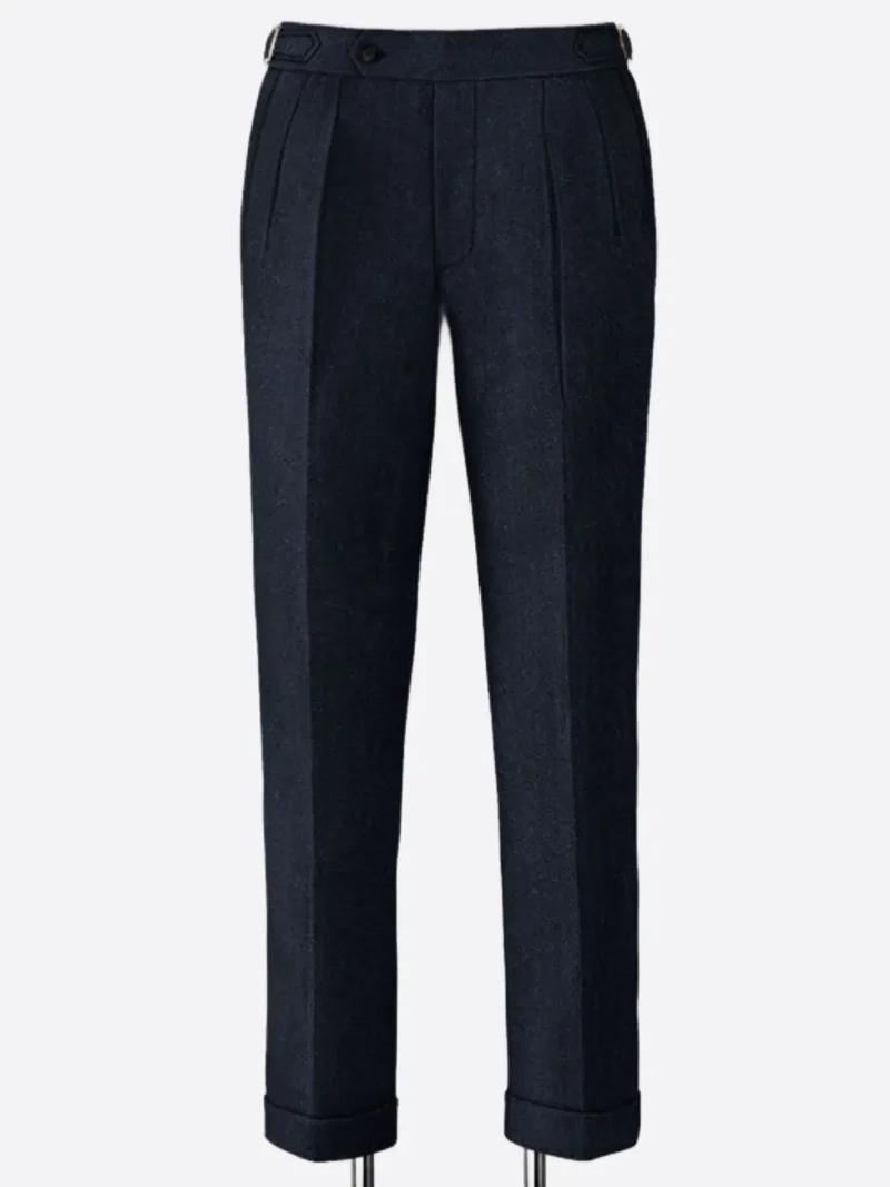 SuitsHeritage Men's Herringbone Dark Blue Regular Fit Pant