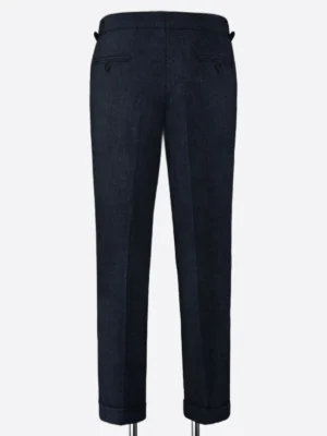 SuitsHeritage Men's Herringbone Dark Blue Regular Fit Pant Back