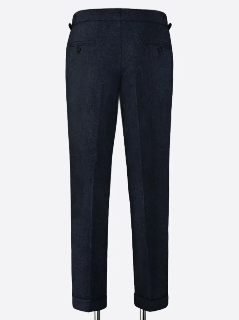 SuitsHeritage Men's Herringbone Dark Blue Regular Fit Pant Back