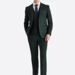 SuitsHeritage Men's Check Dark Green Regular Fit 3 Piece Suits