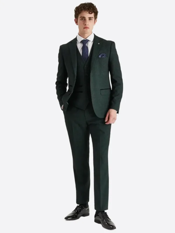 SuitsHeritage Men's Check Dark Green Regular Fit 3 Piece Suits