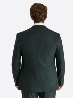 Men's Dark Green 3 Piece Checked Suit Back