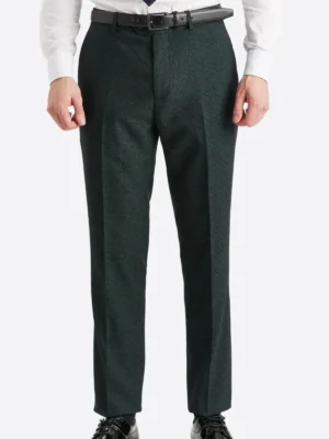 SuitsHeritage Men's Check Dark Green Regular Fit 3 Piece Suits Pant