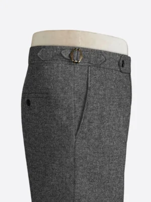 SuitsHeritage Men's Herringbone Dark Grey Regular Fit Pant Side