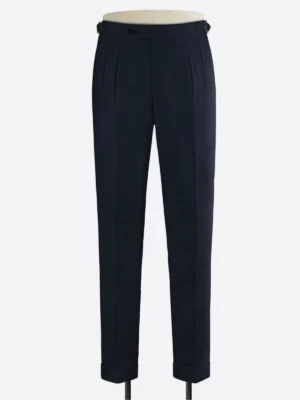 SuitsHeritage Men's Herringbone Dark Navy Regular Fit Pant