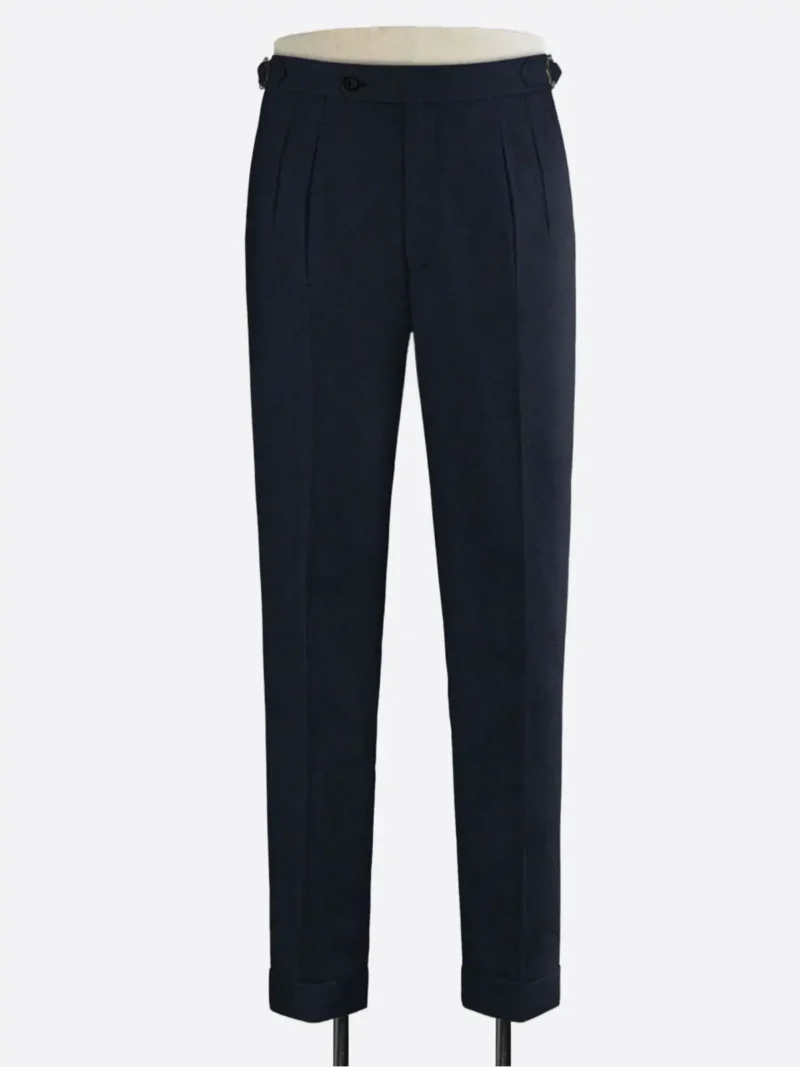SuitsHeritage Men's Herringbone Dark Navy Regular Fit Pant