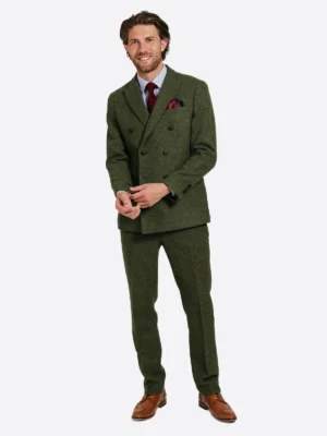 SuitsHeritage Men's Herringbone Green Double Breasted Slim Fit 2 Piece Suit