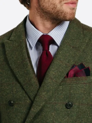 SuitsHeritage Men's Herringbone Green Double Breasted Slim Fit 2 Piece Suit Close