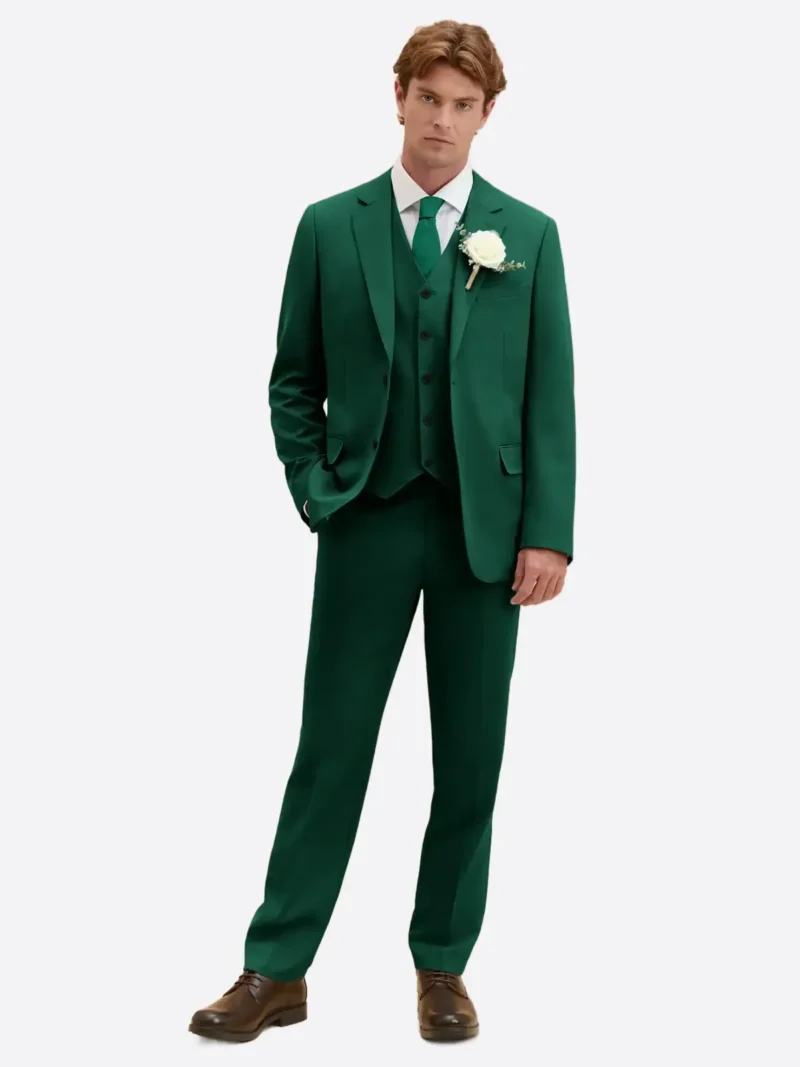 SuitsHeritage Men's Solid Green Relaxed Fit 3 Piece Suit