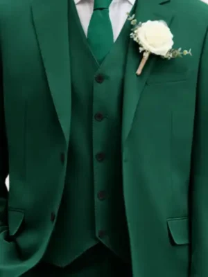 SuitsHeritage Men's Solid Green Relaxed Fit 3 Piece Suit Vest