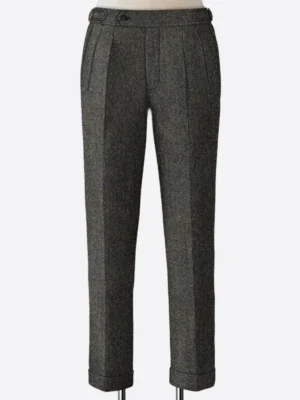 SuitsHeritage Men's Grey Herringbone Regular Fit Pant