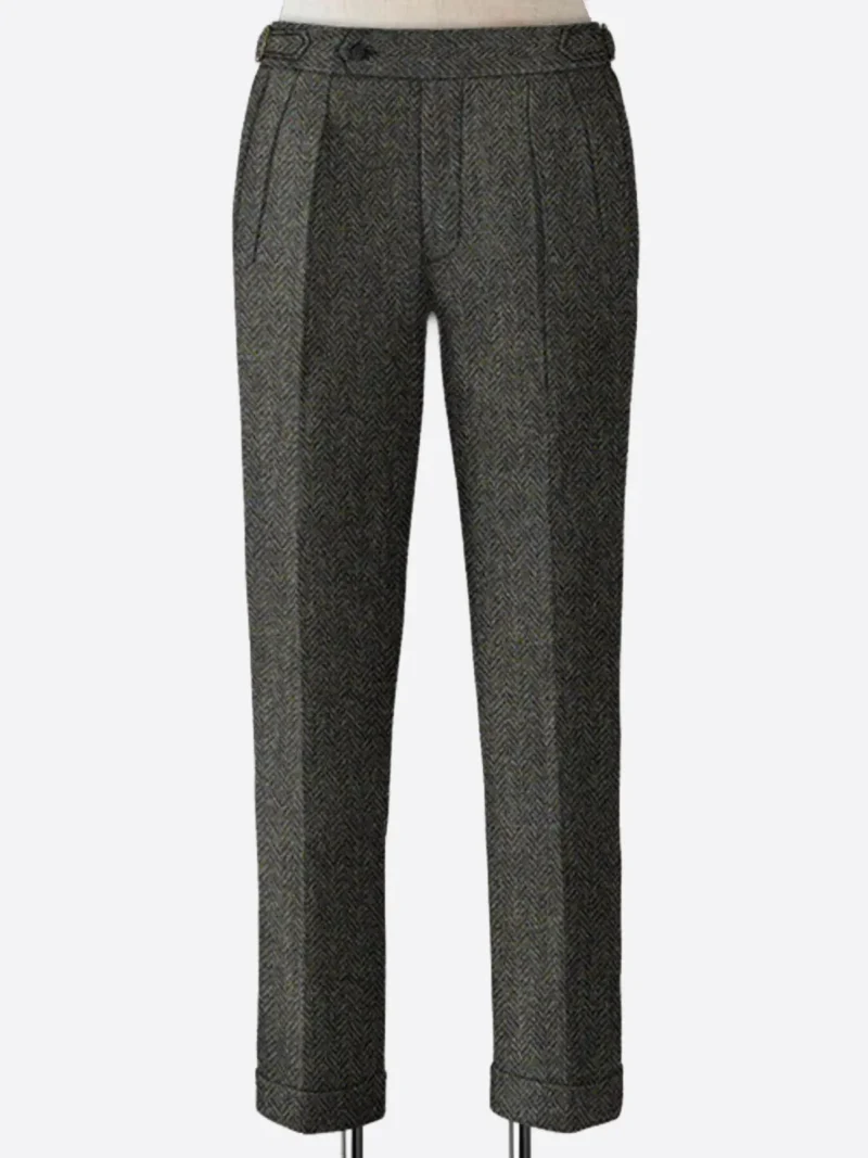 SuitsHeritage Men's Grey Herringbone Regular Fit Pant