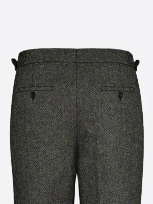 SuitsHeritage Men's Grey Herringbone Regular Fit Pant Back