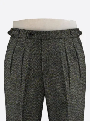 SuitsHeritage Men's Grey Herringbone Regular Fit Pant Close