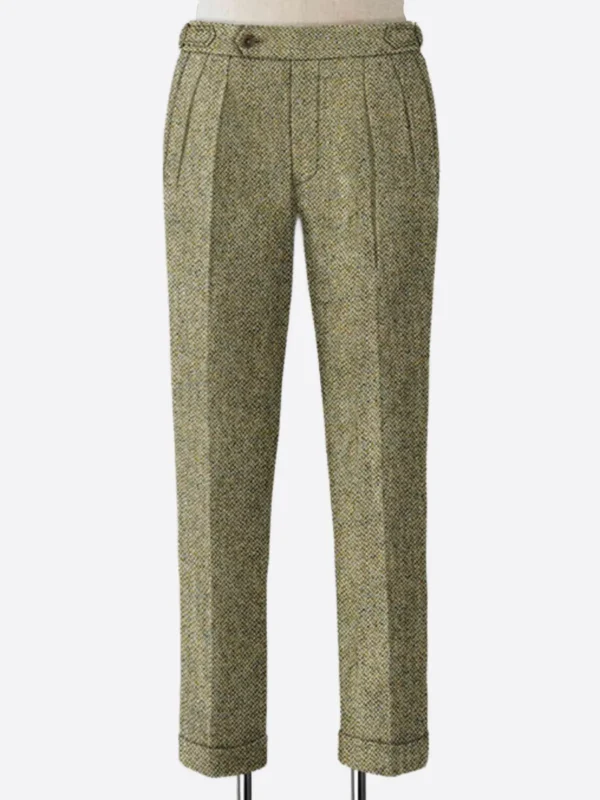 SuitsHeritage Men's Herringbone Beige Regular Fit Pant