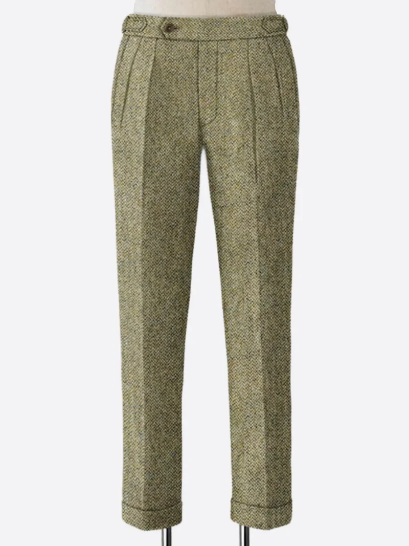 SuitsHeritage Men's Herringbone Beige Regular Fit Pant