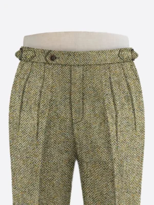 SuitsHeritage Men's Herringbone Beige Regular Fit Pant Close