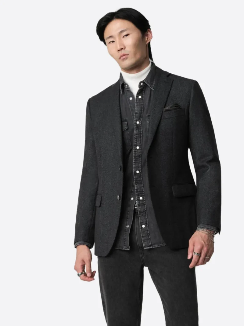 SuitsHeritage Herringbone Dark Grey Tailored Fit Blazer