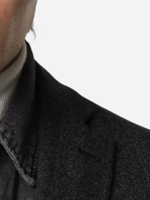 SuitsHeritage Herringbone Dark Grey Tailored Fit Blazer Close