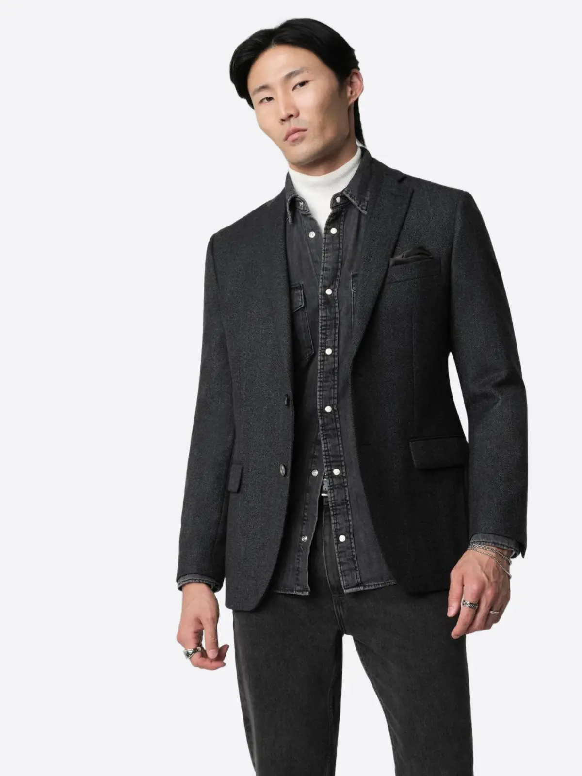 SuitsHeritage Herringbone Dark Grey Tailored Fit Blazer