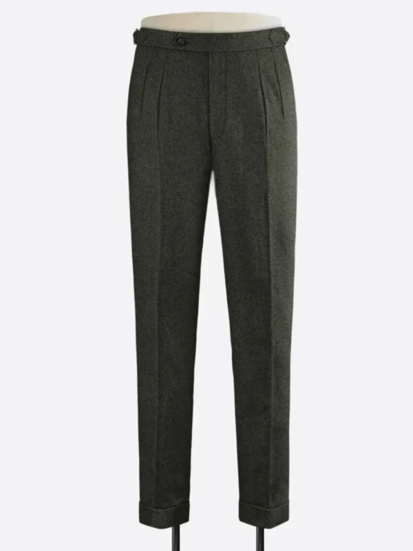 SuitsHeritage Men's Herringbone Green Regular Fit Pant