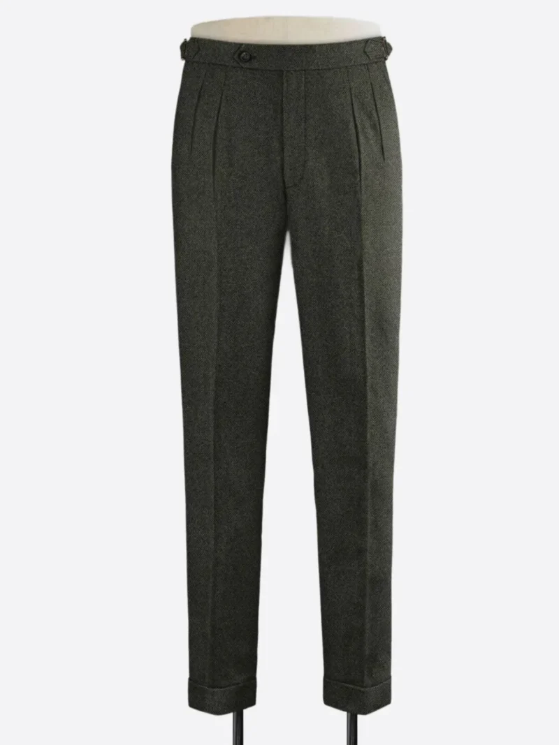 SuitsHeritage Men's Herringbone Green Regular Fit Pant