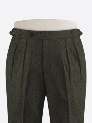 SuitsHeritage Men's Herringbone Green Regular Fit Pant Close