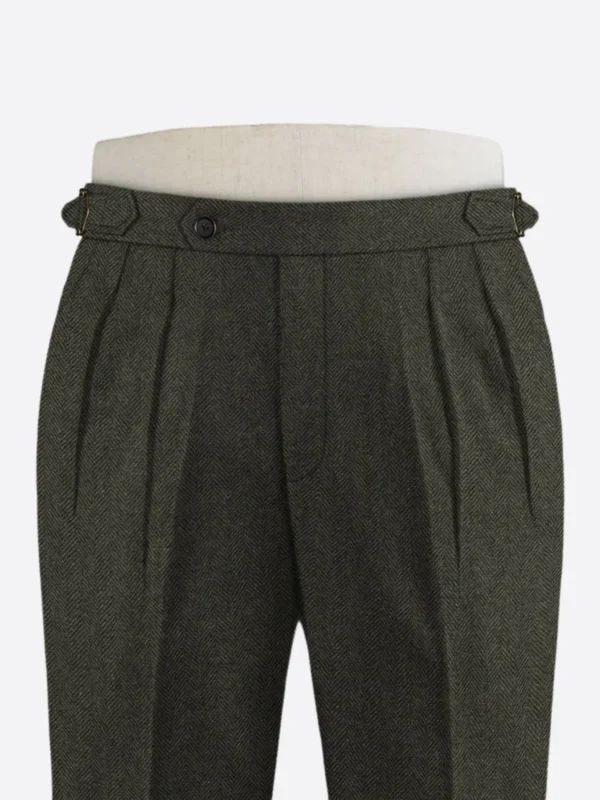 SuitsHeritage Men's Herringbone Green Regular Fit Pant Close