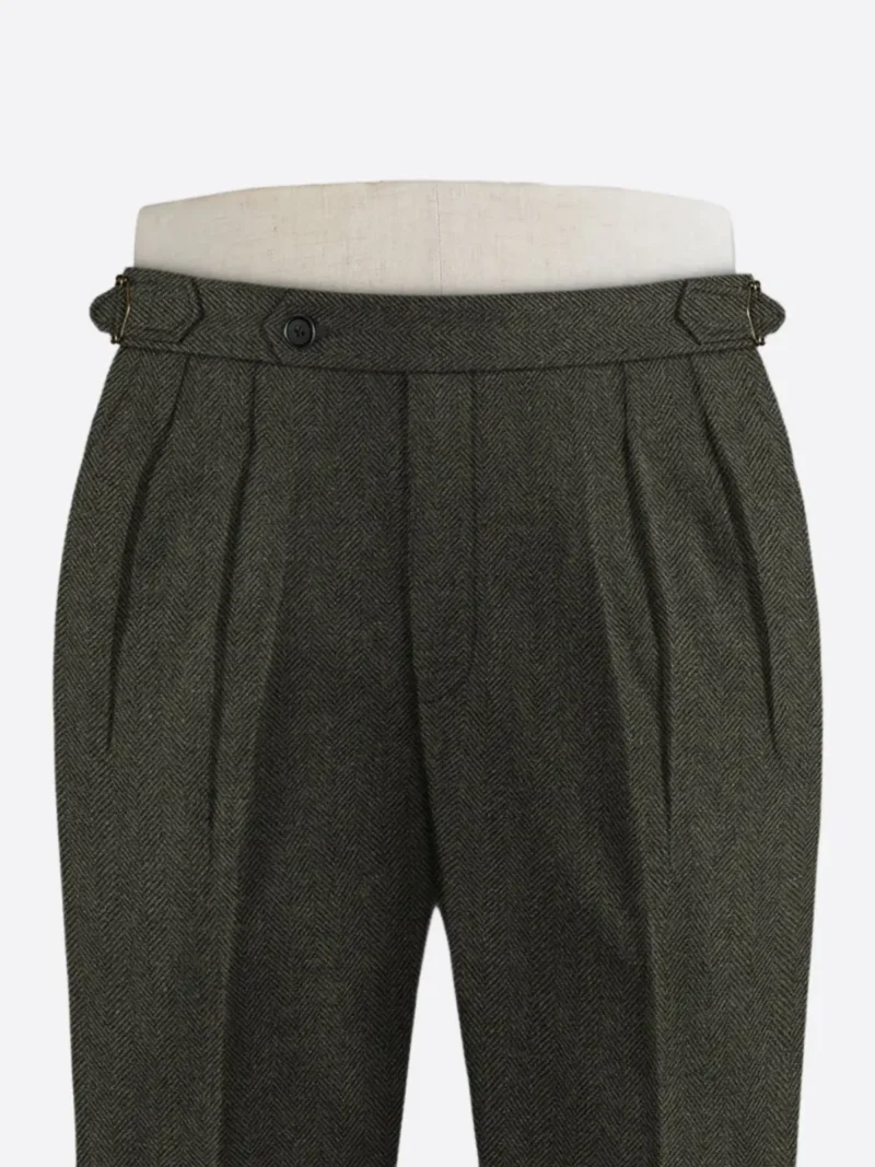 SuitsHeritage Men's Herringbone Green Regular Fit Pant Close