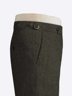 SuitsHeritage Men's Herringbone Green Regular Fit Pant Side