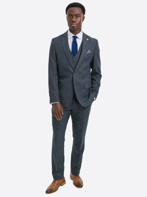 SuitsHeritage Men's Herringbone Grey Relaxed Fit 3 Piece Suit