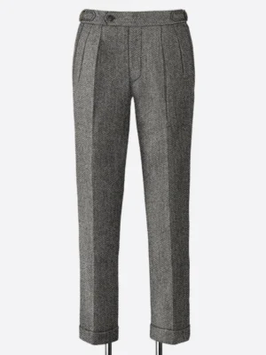 SuitsHeritage Men's Herringbone Grey Regular Fit Pant