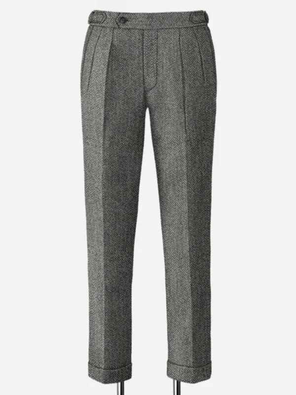 SuitsHeritage Men's Herringbone Grey Regular Fit Pant
