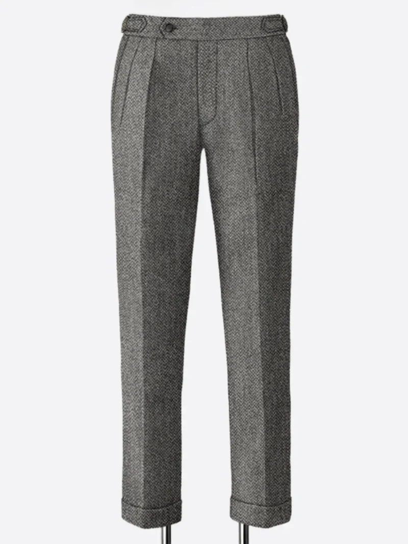 SuitsHeritage Men's Herringbone Grey Regular Fit Pant