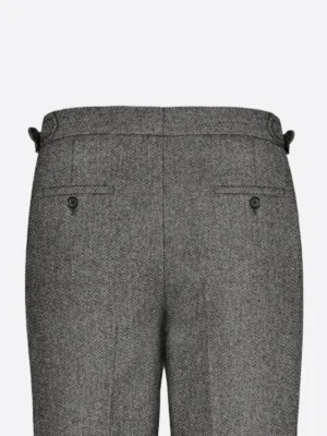 SuitsHeritage Men's Herringbone Grey Regular Fit Pant Back