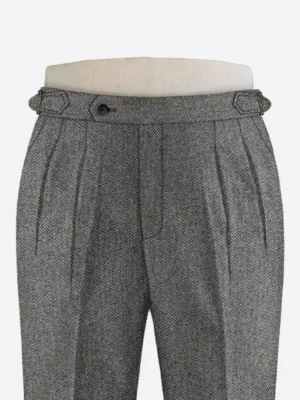 SuitsHeritage Men's Herringbone Grey Regular Fit Pant Close