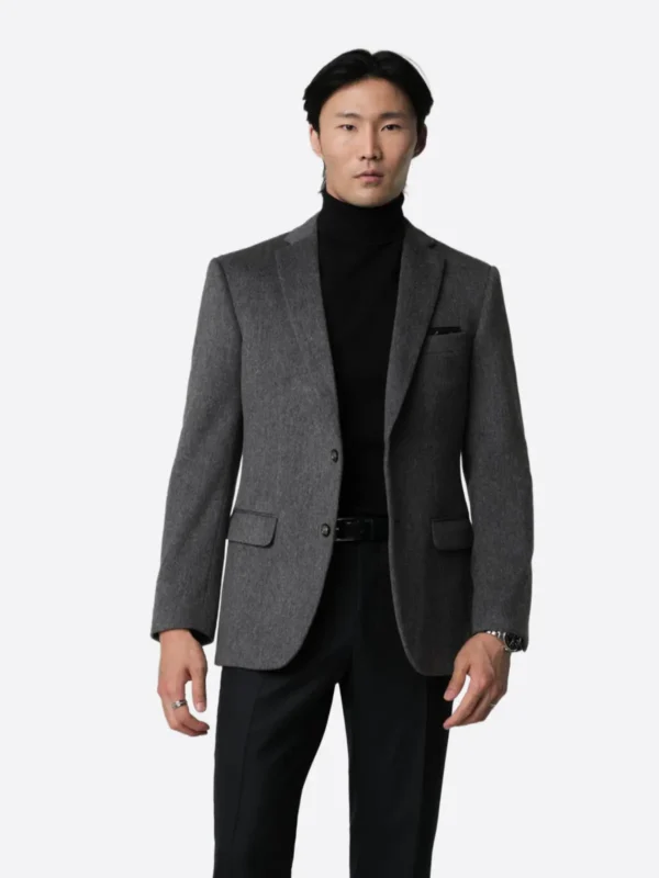 SuitsHeritage Men's Herringbone Grey Tailored Fit Blazer