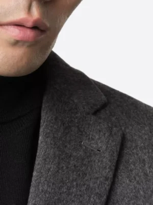 SuitsHeritage Men's Herringbone Grey Tailored Fit Blazer Close