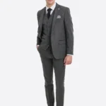 SuitsHeritage Men's Herringbone Grey Regular Fit 3 Piece Suit