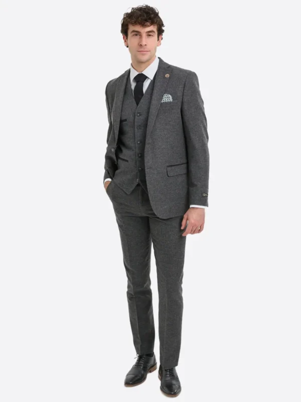 SuitsHeritage Men's Herringbone Grey Regular Fit 3 Piece Suit