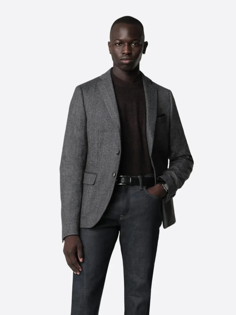 SuitsHeritage Herringbone Light Grey Tailored Fit Blazer