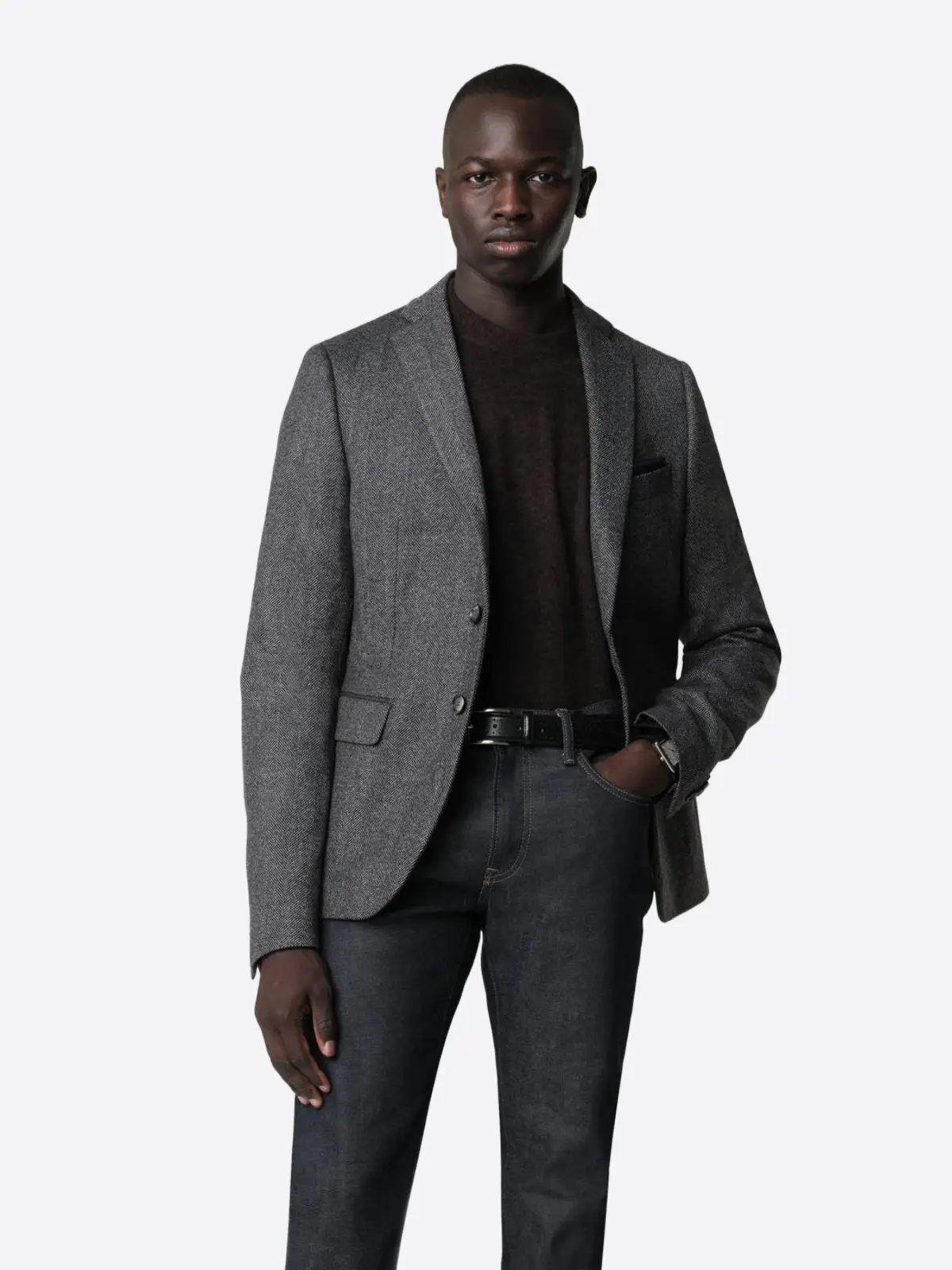 SuitsHeritage Herringbone Light Grey Tailored Fit Blazer