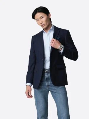 SuitsHeritage Men's Herringbone Navy Tailored Fit Blazer
