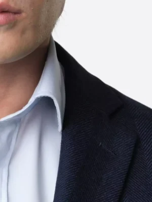 SuitsHeritage Men's Herringbone Navy Tailored Fit Blazer Close