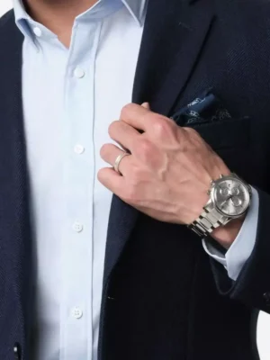 SuitsHeritage Men's Herringbone Navy Tailored Fit Blazer Sleeves