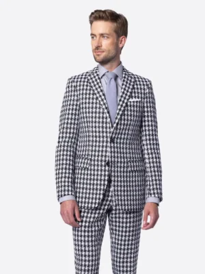 SuitsHeritage Men’s Hounstooth White Tailored Fit Blazer