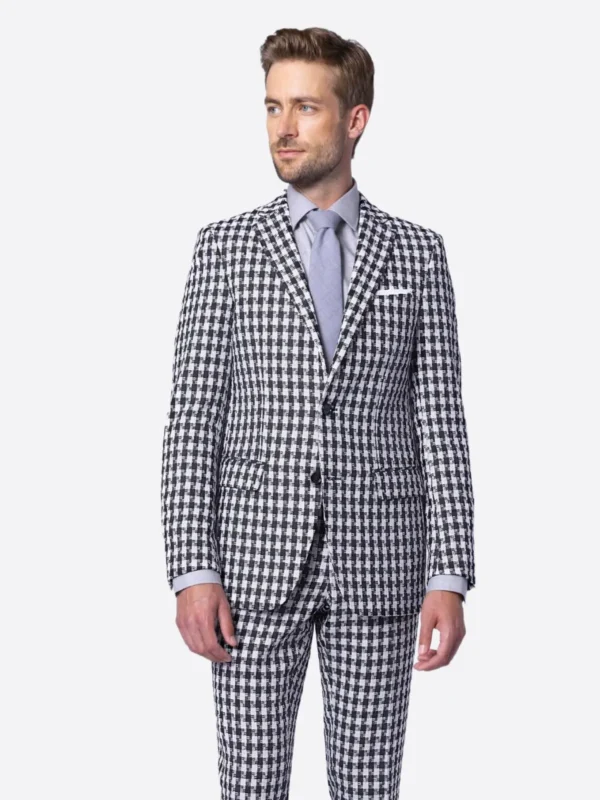 SuitsHeritage Men’s Hounstooth White Tailored Fit Blazer