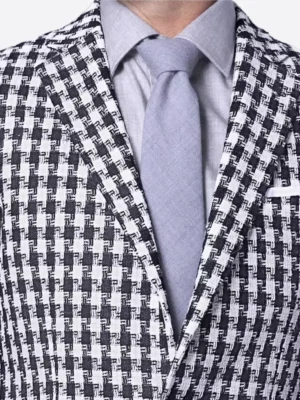 SuitsHeritage Men’s Hounstooth White Tailored Fit Blazer Collar